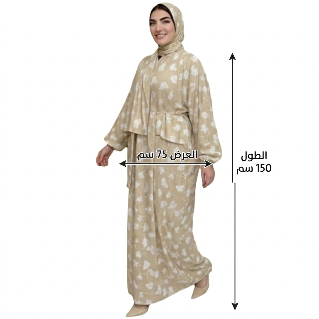 Women's Muslim Prayer Dress Set, Floral Print, with Hijab, Abaya Style - Butter Material (Up to 100 KG)