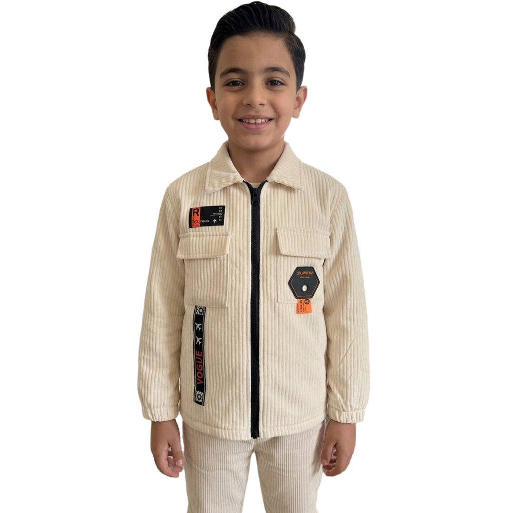 Boys' 2-Piece Casual Set - Corduroy Zip-Up Sweatshirt & Printed Waffle Knit T-Shirt