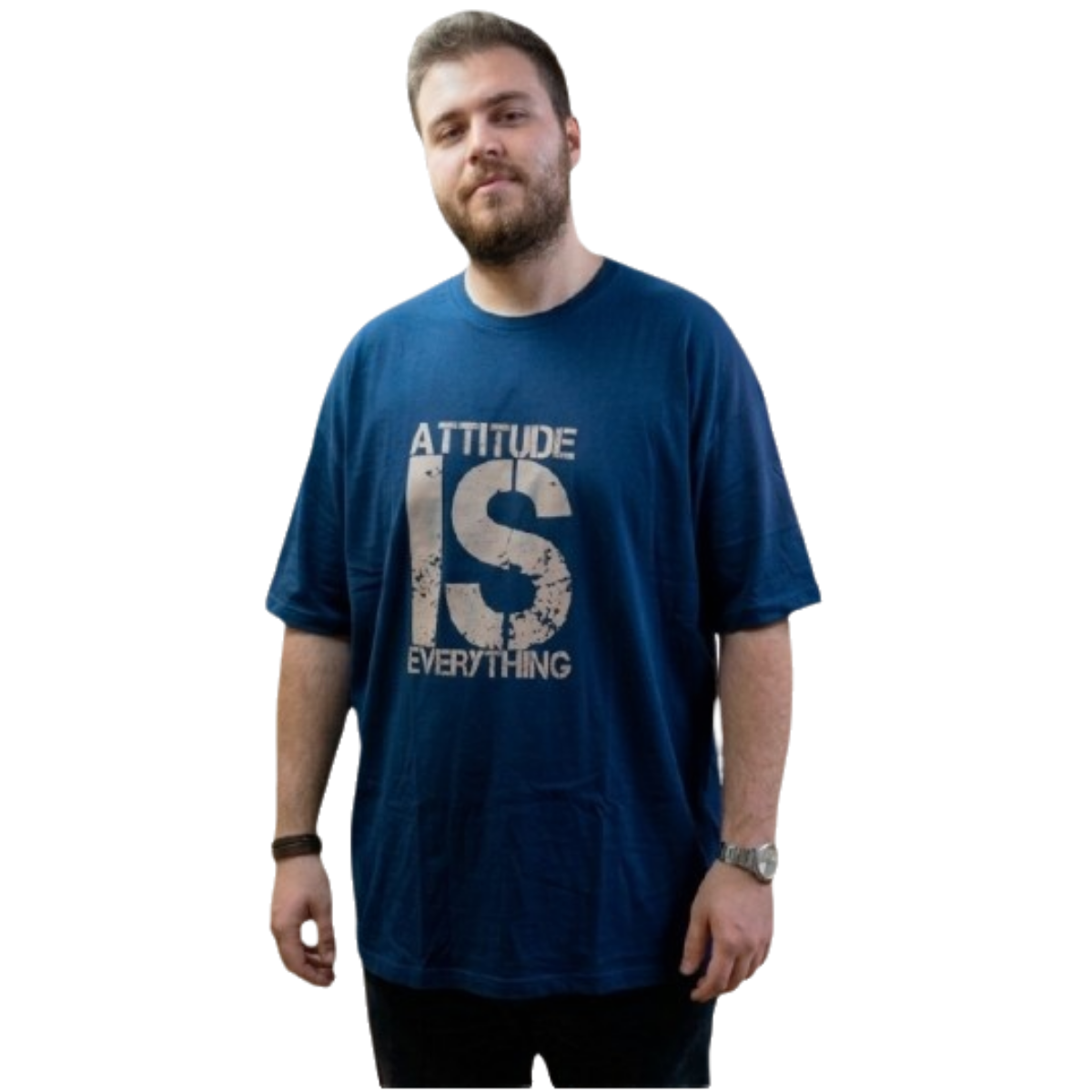 Men's Oversize Navy Blue Cotton T-Shirt - Graphic Print