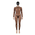 Women's Leopard Print Long Sleeve Jumpsuit - Slim Fit One-Piece Mesh Bodysuit Nightwear, Patterned Home Suit