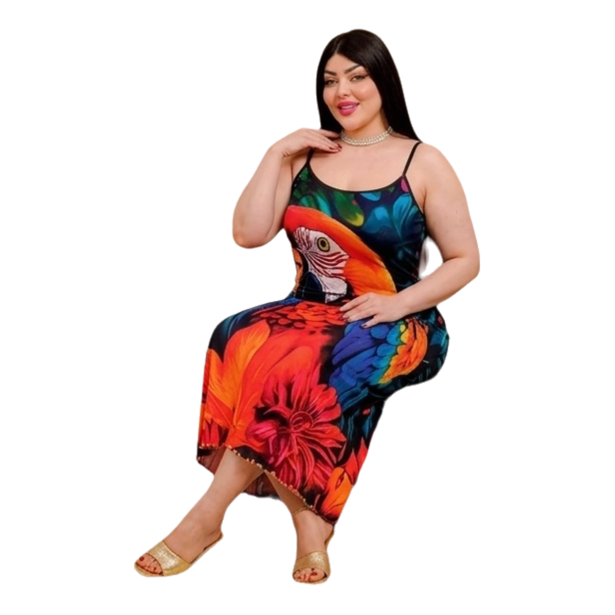 Queen Lingerie Tropical Parrot Print Home Dress - Up to 70 KG