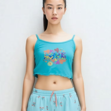 طقم بيجامة حريمي مع شورت - بترولي