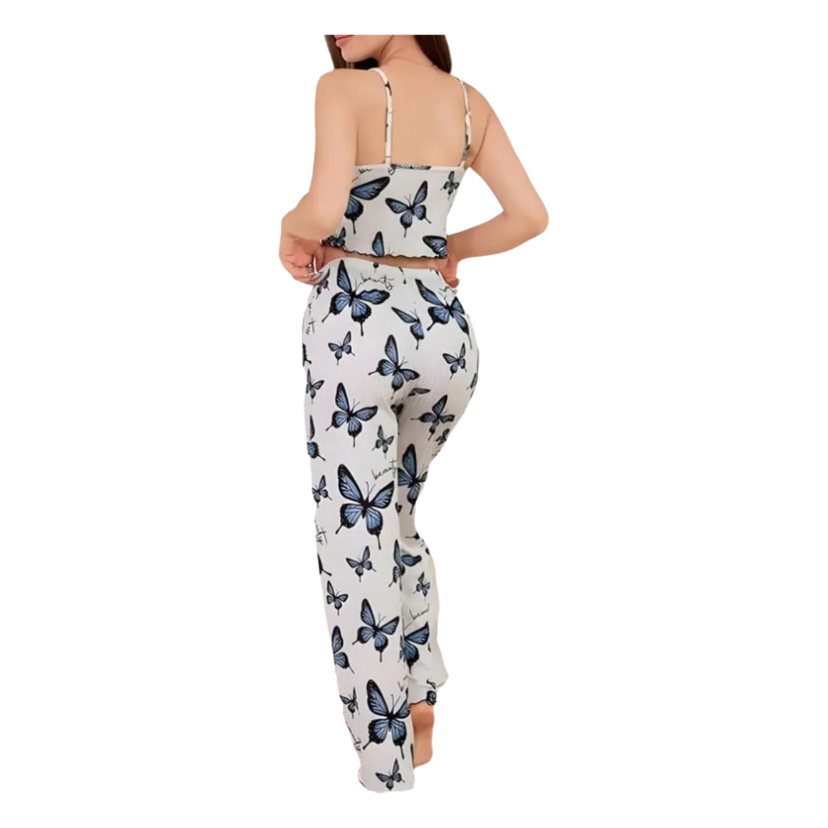 Pyjama Women's Butterfly Print Sleeveless ,Ribbed Material, Casual Summer Style , Up to 75 KG