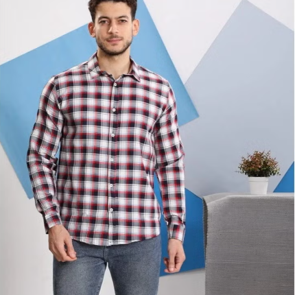 Men's cotton plaid shirt, red