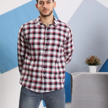 Men's cotton plaid shirt, red