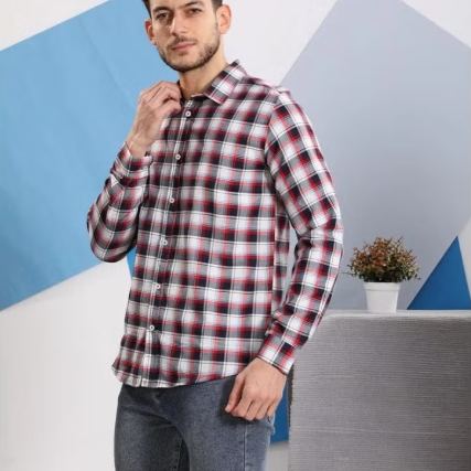 Men's cotton plaid shirt, red