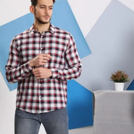 Men's cotton plaid shirt, red
