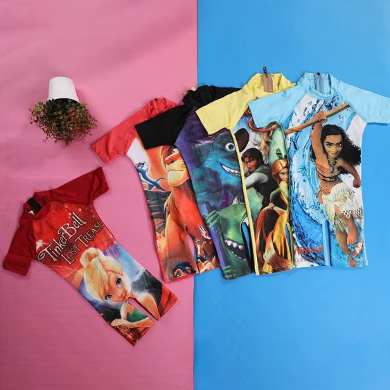 unisex one-piece swimsuit, shorts, multi-colored and shaped
