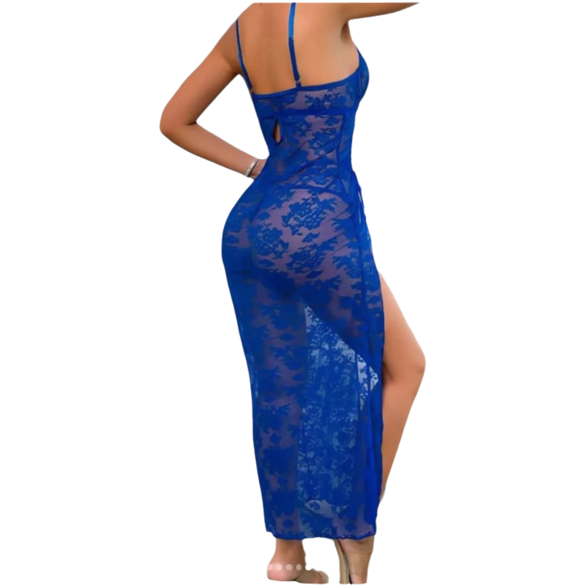 Women's Floral Lace Maxi with Side Slit Chemise Dress - up to 85 KG
