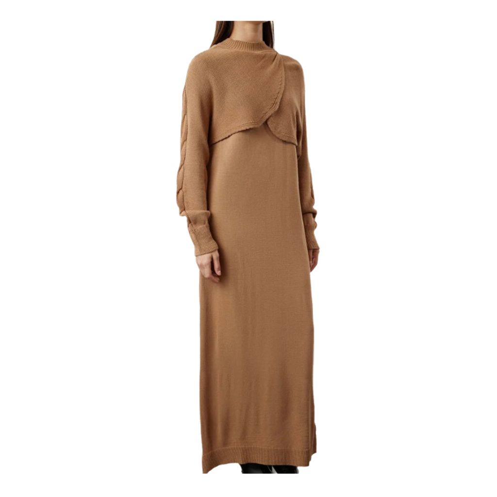 Women's 2-Piece Knit Maxi Dress & Bolero Sweater Set - Camel Brown