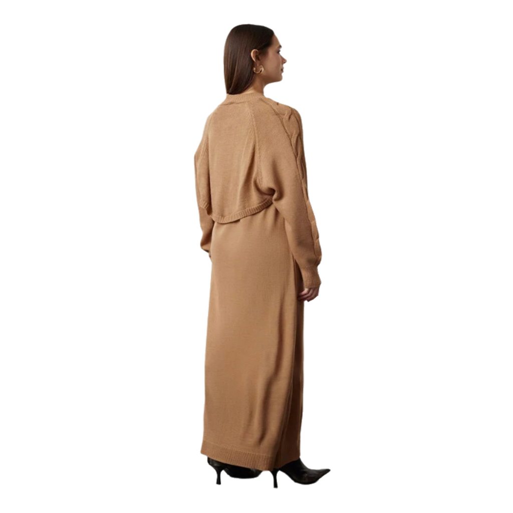 Women's 2-Piece Knit Maxi Dress & Bolero Sweater Set - Camel Brown