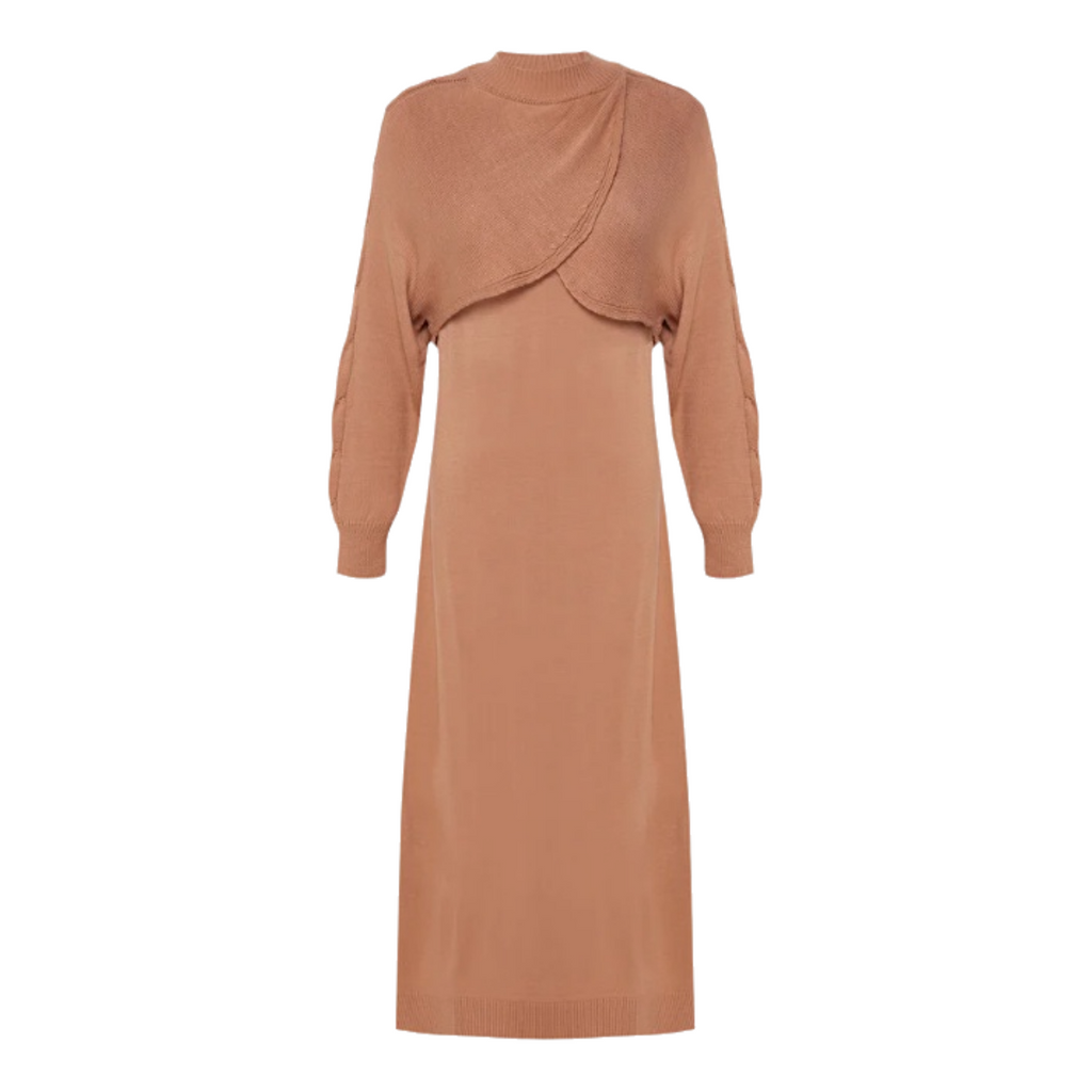 Women's 2-Piece Knit Maxi Dress & Bolero Sweater Set - Camel Brown
