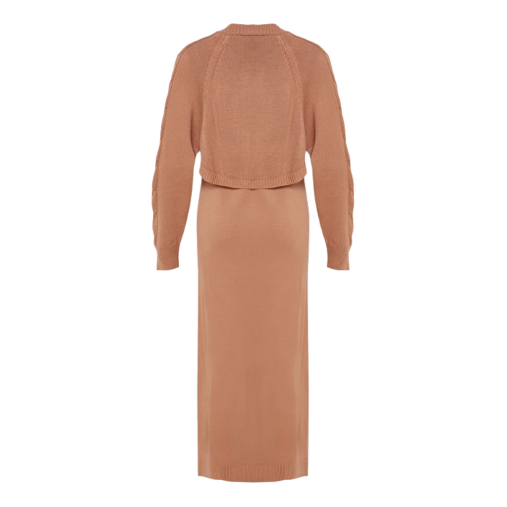 Women's 2-Piece Knit Maxi Dress & Bolero Sweater Set - Camel Brown