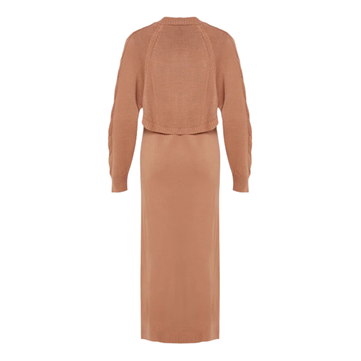 Women's 2-Piece Knit Maxi Dress & Bolero Sweater Set - Camel Brown