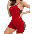 Women's Bodysuit Romper with Mesh Panel Detail, Butter Material, Spaghetti Strap, Fitted Style Up to 65 KG