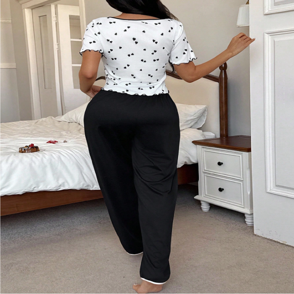 Women’s Cotton Blend Heart Print Pajama Set
