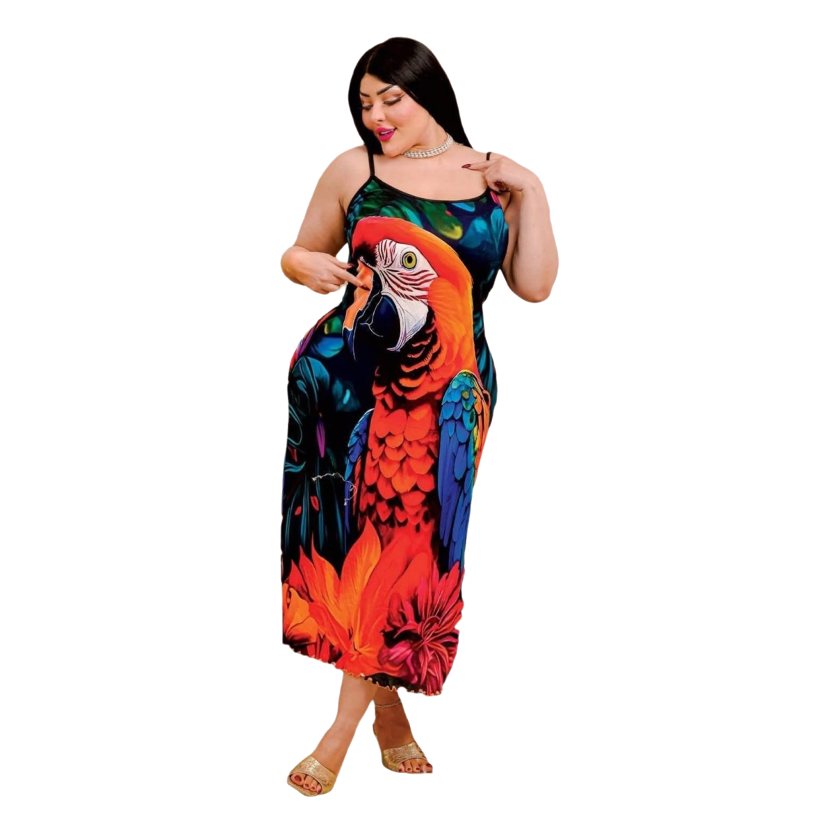 Queen Lingerie Tropical Parrot Print Home Dress - Up to 70 KG