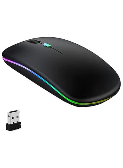 ماوس لاسلكي GeekerChip LED، ماوس كمبيوتر لاسلكي صامت 2.4G قابل لإعادة الشحن مع مستقبل USB، ماوس لاسلكي بإضاءة خلفية RGB رفيع للغاية لأجهزة الكمبيوتر المحمول والكمبيوتر اللوحي