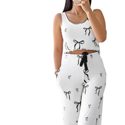 Two-Piece Ribbon Print Loungewear Set