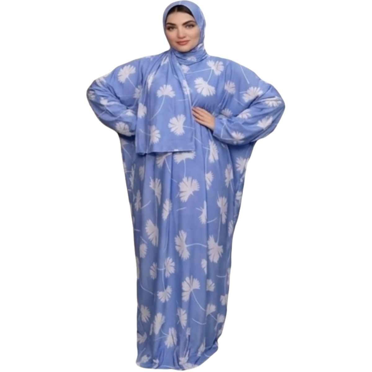 Women's Muslim Prayer Dress Set, Floral Print, with Hijab, Abaya Style - Butter Material (Up to 100 KG)