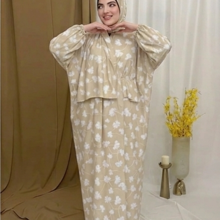 Women's Muslim Prayer Dress Set, Floral Print, with Hijab, Abaya Style - Butter Material (Up to 100 KG)