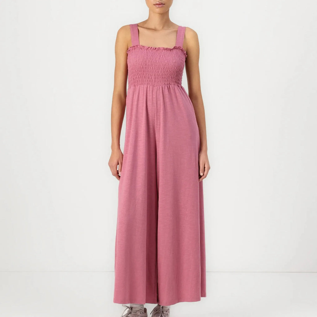 Smocked Bodice Solid Knit Jumpsuit