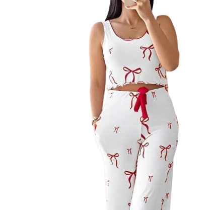 Two-Piece Ribbon Print Loungewear Set