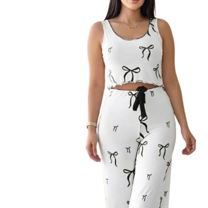 Two-Piece Ribbon Print Loungewear Set