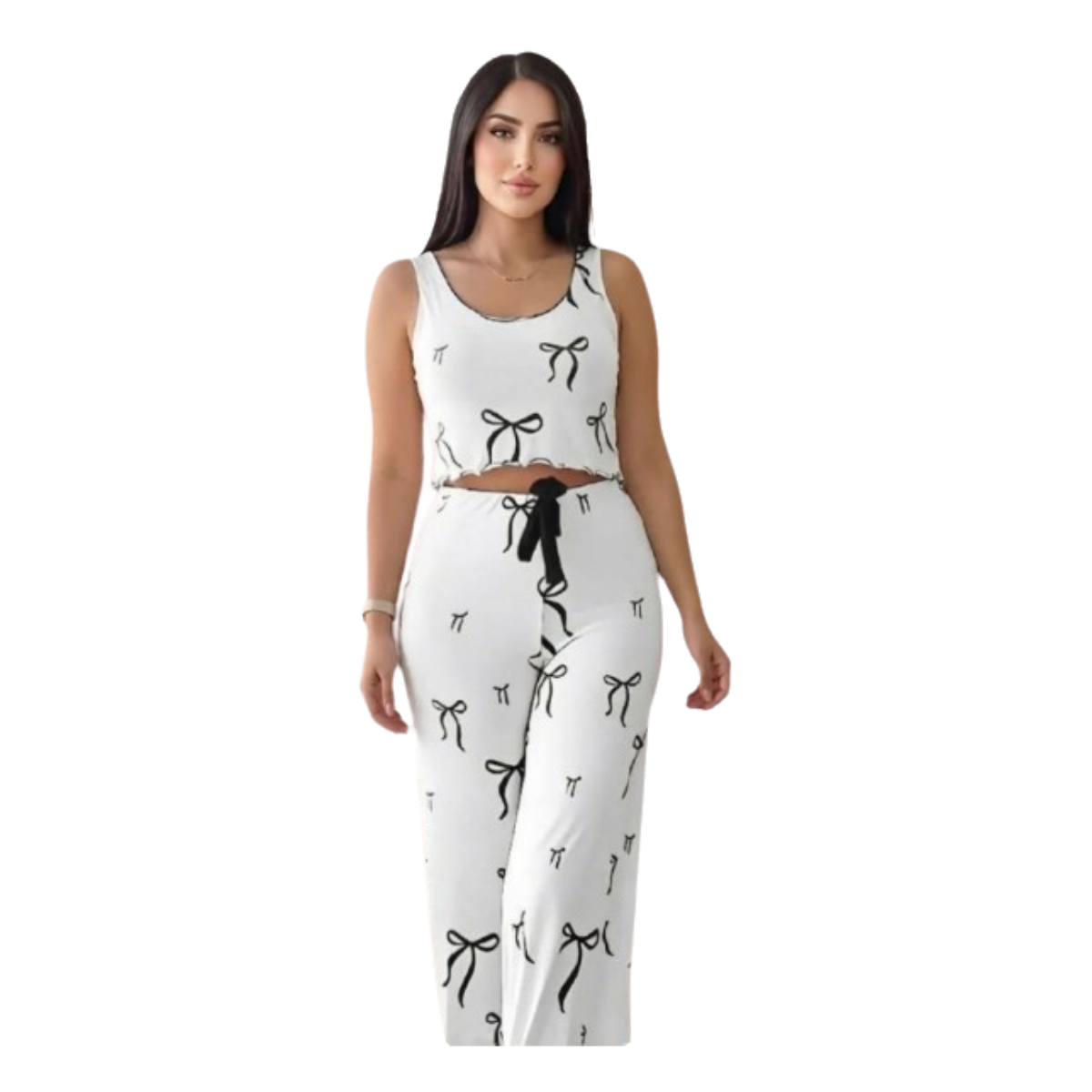Two-Piece Ribbon Print Loungewear Set