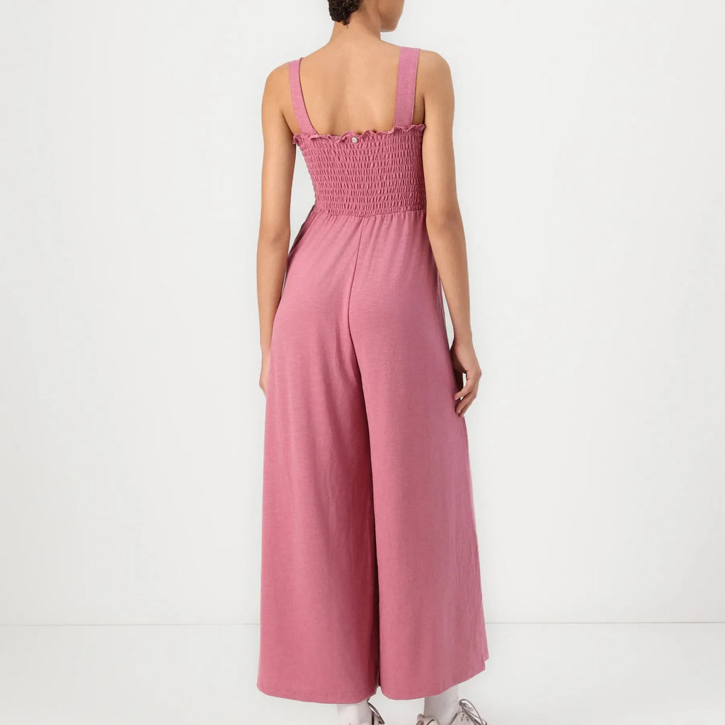 Smocked Bodice Solid Knit Jumpsuit