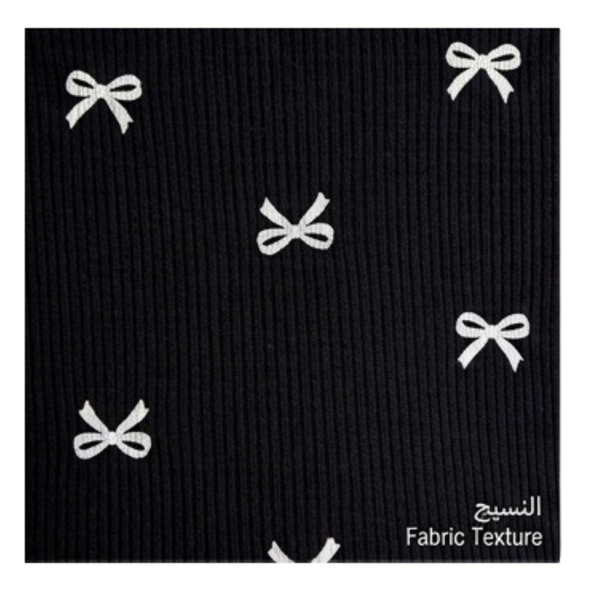 Maaak.store black cotton lycra fabric with a white bow print pattern for a comfortable home abaya