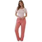 Women’s Cotton Pajama Set – Short Sleeve Top & Plaid Pants