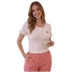 Women’s Cotton Pajama Set – Short Sleeve Top & Plaid Pants