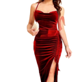 Elegant Velvet Evening Dress, with Side Slit, Spaghetti Strap Formal Dress for Women, Suitable up to 65 KG