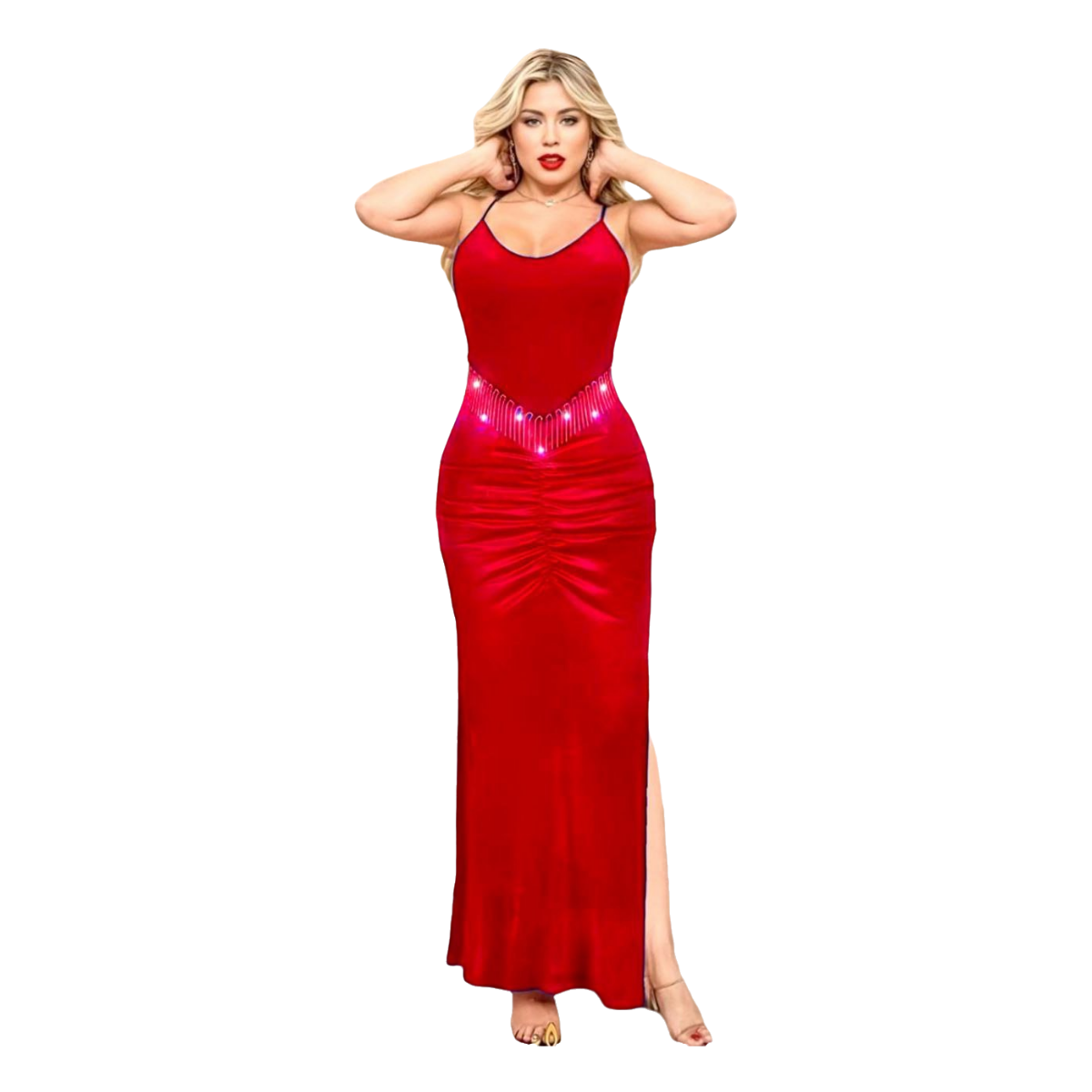 بالإنجليزية: Elegant Velvet Long Evening Dress with Side Slit & Sparkling Details - Multiple Colors - Fits up to 65kg