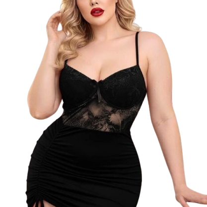 Women’s Ruched Bodycon, imported Butter material, Mini Dress with Lace Bodice
