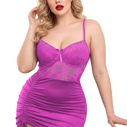 Women’s Ruched Bodycon, imported Butter material, Mini Dress with Lace Bodice