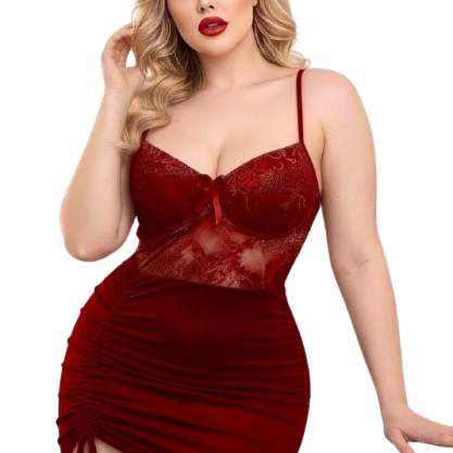 Women’s Ruched Bodycon, imported Butter material, Mini Dress with Lace Bodice