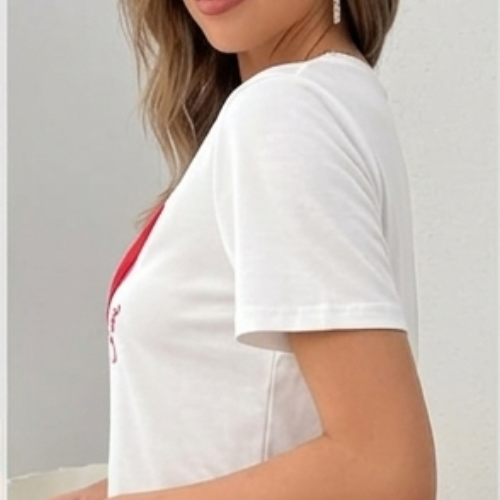 Women's 2-Piece Cotton Blend Loungewear Set - White & Red - Fits up to 75kg