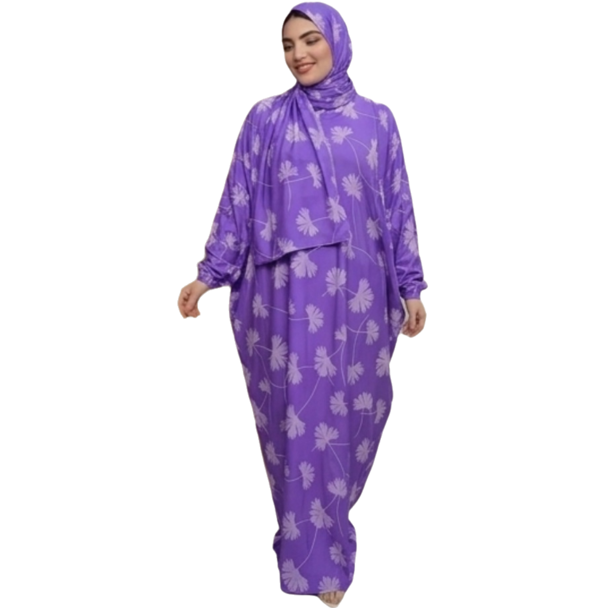 Women's Muslim Prayer Dress Set, Floral Print, with Hijab, Abaya Style - Butter Material (Up to 100 KG)