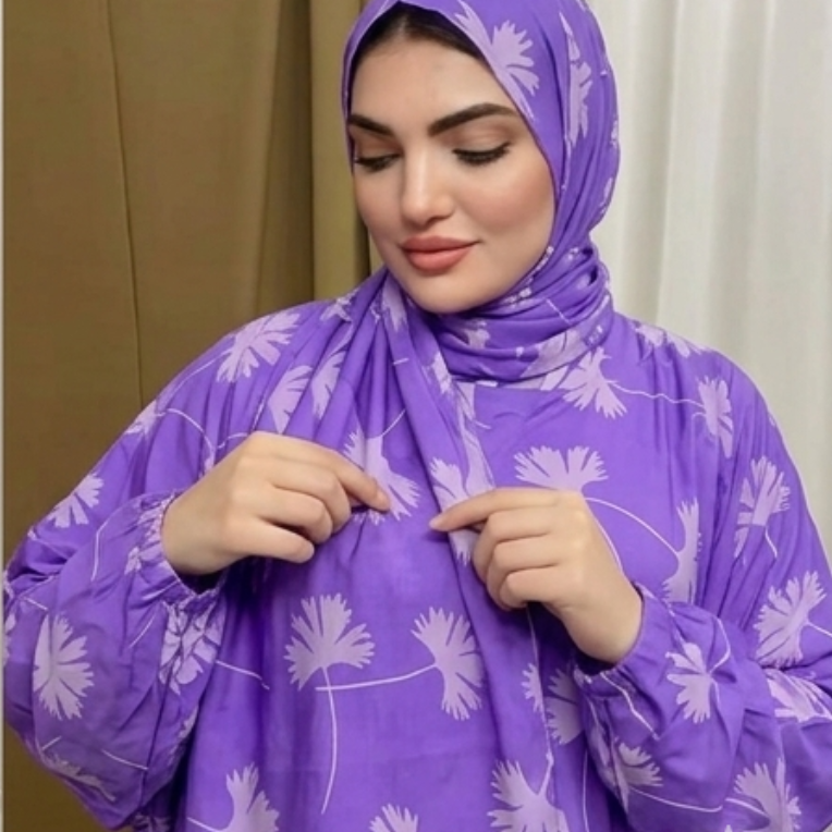 Women's Muslim Prayer Dress Set, Floral Print, with Hijab, Abaya Style - Butter Material (Up to 100 KG)