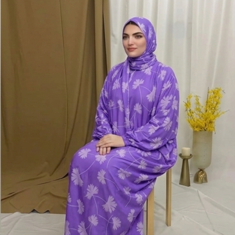 Women's Muslim Prayer Dress Set, Floral Print, with Hijab, Abaya Style - Butter Material (Up to 100 KG)