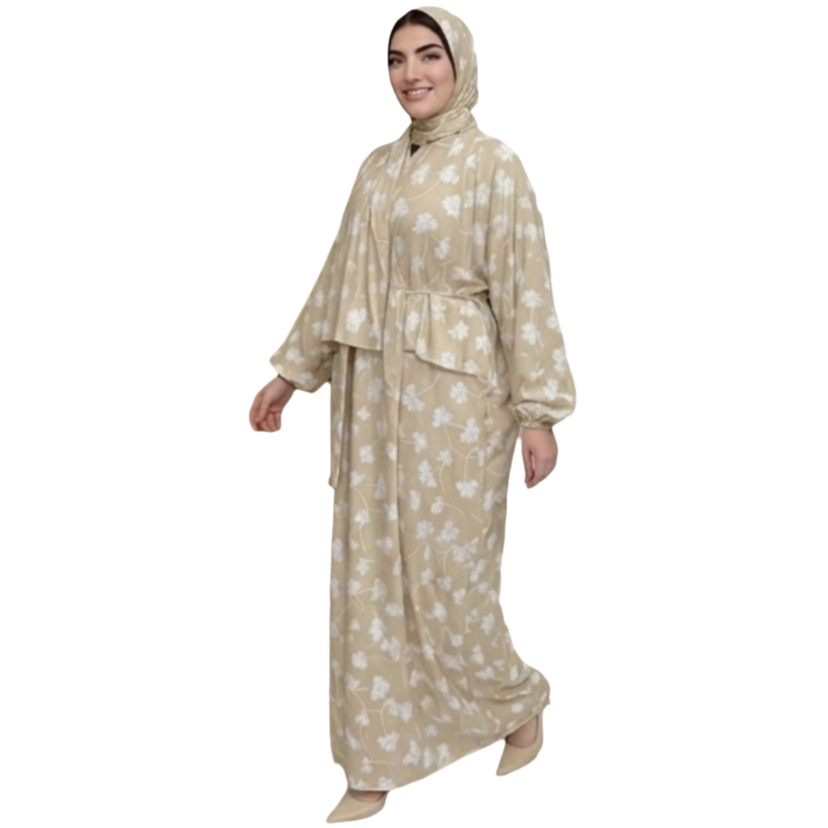 Women's Muslim Prayer Dress Set, Floral Print, with Hijab, Abaya Style - Butter Material (Up to 100 KG)
